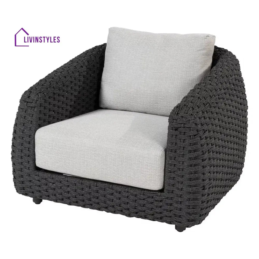 Deskoy Outdoor Garden Balcony Sofa Set 2 Seater 2 Single seater and 1 Center Table Set Braid & Rope (Black) - Sofa Sets
