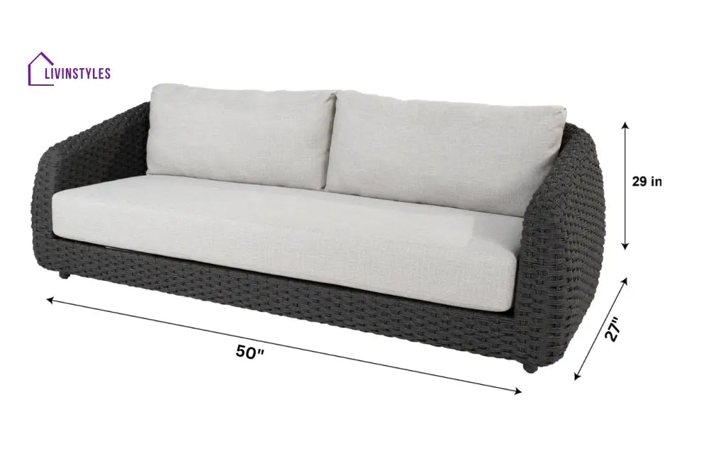 Deskoy Outdoor Garden Balcony Sofa Set 2 Seater 2 Single seater and 1 Center Table Set Braid & Rope (Black) - Sofa Sets