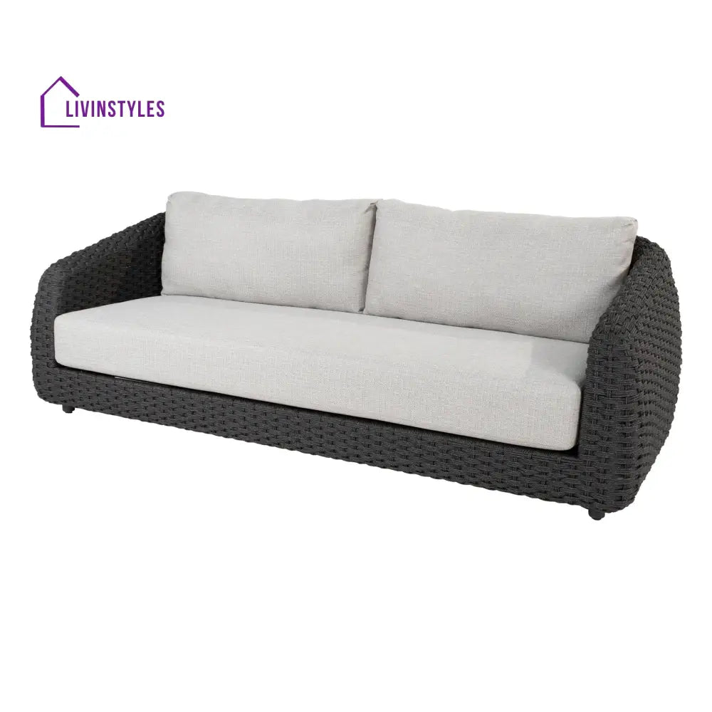 Deskoy Outdoor Garden Balcony Sofa Set 2 Seater 2 Single seater and 1 Center Table Set Braid & Rope (Black) - Sofa Sets