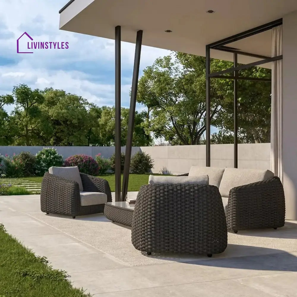 Deskoy Outdoor Garden Balcony Sofa Set 2 Seater 2 Single seater and 1 Center Table Set Braid & Rope (Black) - Sofa Sets