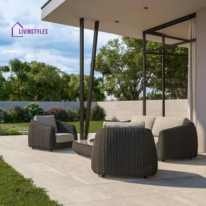 Deskoy Outdoor Garden Balcony Sofa Set 2 Seater 2 Single seater and 1 Center Table Set Braid & Rope (Black) - Sofa Sets