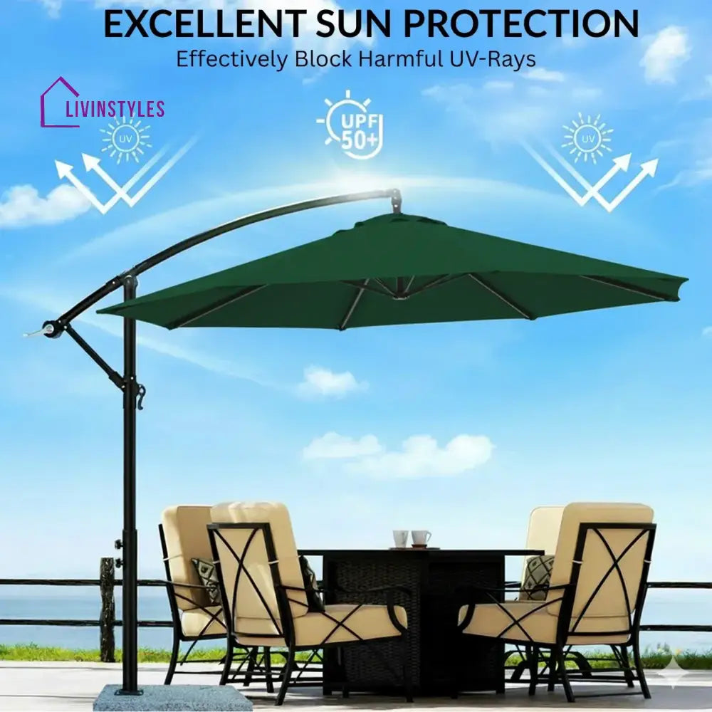Destin Luxury Side Pole Garden Umbrella With Stand (Round Green) - Umbrella