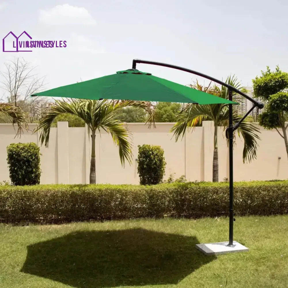 Destin Luxury Side Pole Garden Umbrella With Stand (Round Green) Umbrella