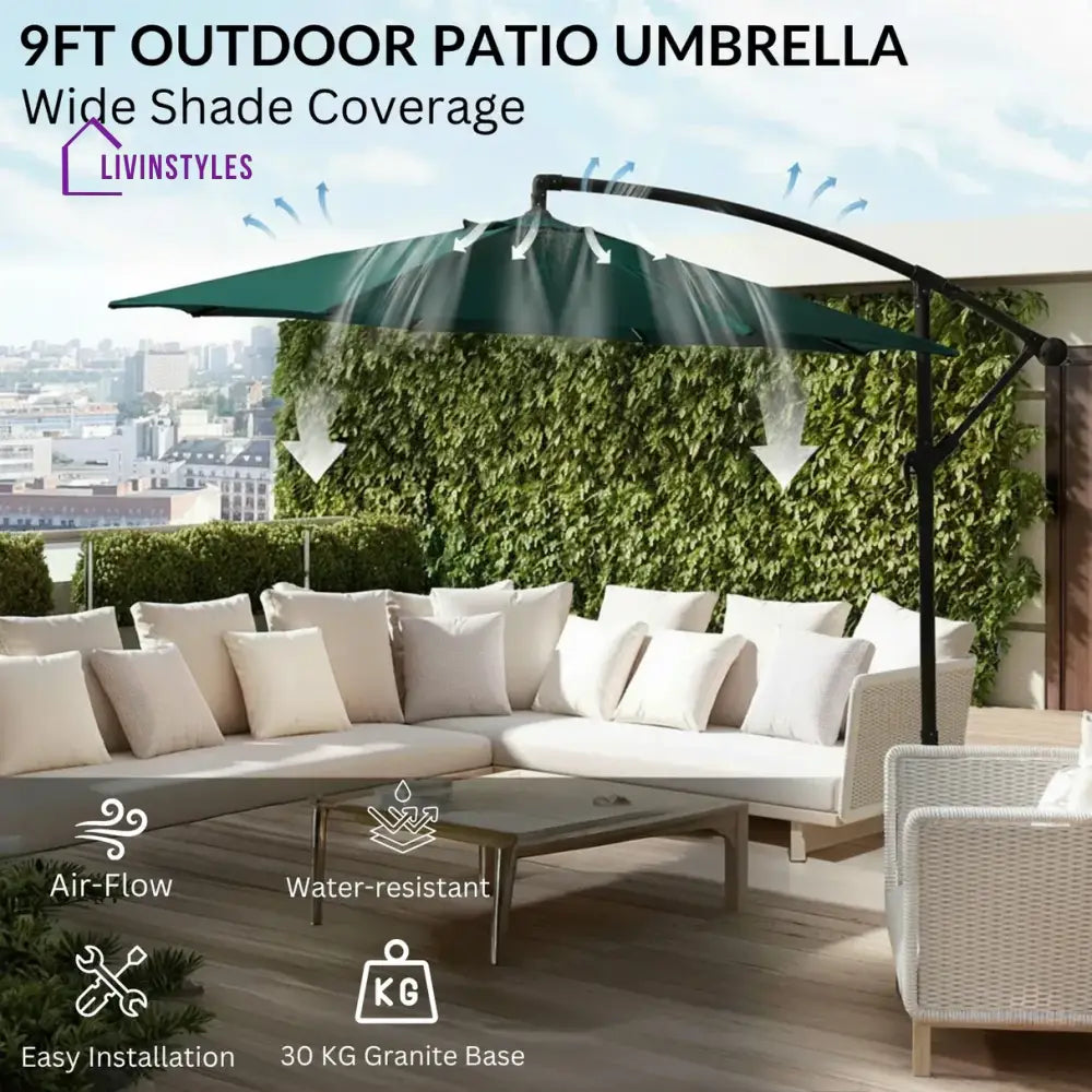 Destin Luxury Side Pole Garden Umbrella With Stand (Round Green) - Umbrella
