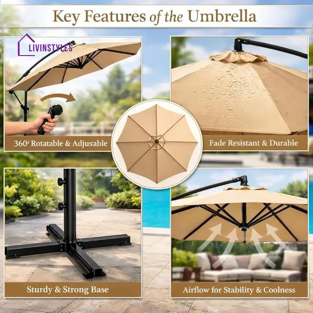 Destin Luxury Side Pole Umbrella Round Beige Granite Base