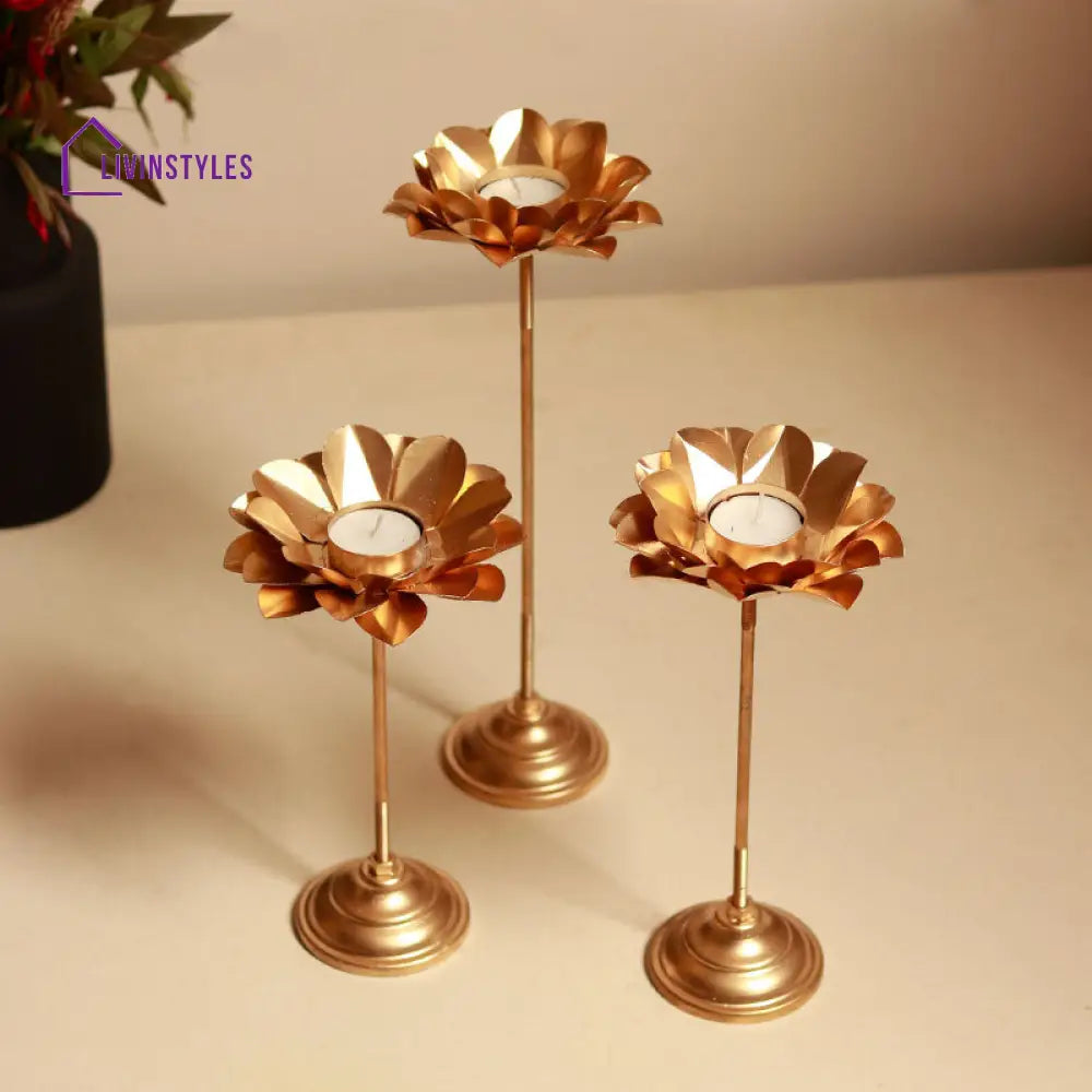 Detachable Lotus Floral Tealight Holder | Set Of 3 Tea Light Stand