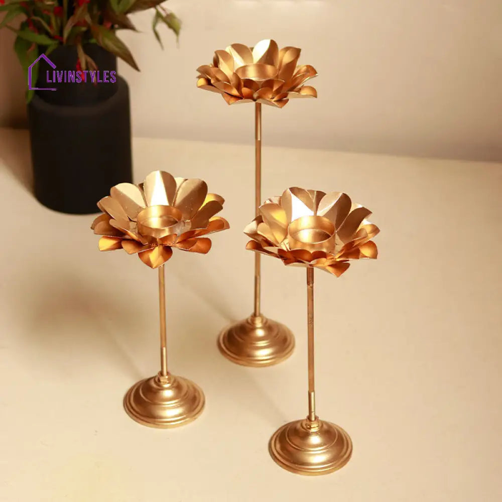 Detachable Lotus Floral Tealight Holder | Set Of 3 Tea Light Stand