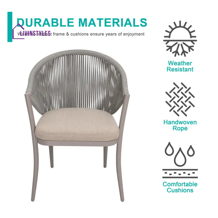 Detect Outdoor Patio Seating Set 2 Chairs and 1 Table Set (Grey) Braided & Rope - Coffee Table Sets