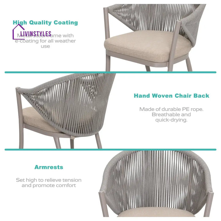 Detect Outdoor Patio Seating Set 2 Chairs and 1 Table Set (Grey) Braided & Rope - Coffee Table Sets