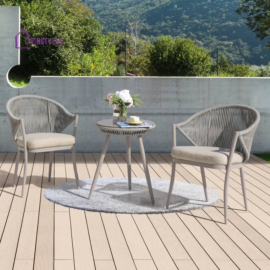 Detect Outdoor Patio Seating Set 2 Chairs and 1 Table Set (Grey) Braided & Rope - Coffee Table Sets