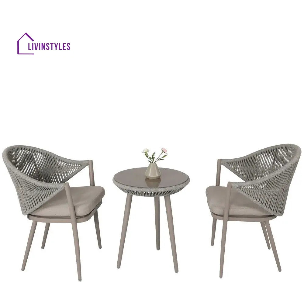 Detect Outdoor Patio Seating Set 2 Chairs and 1 Table Set (Grey) Braided & Rope - Coffee Table Sets