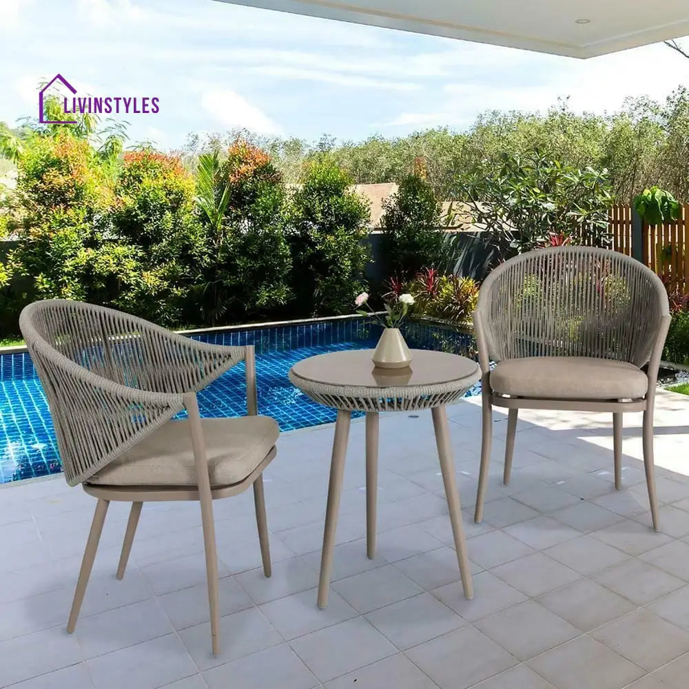 Detect Outdoor Patio Seating Set 2 Chairs and 1 Table Set (Grey) Braided & Rope - Coffee Table Sets