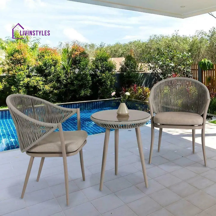 Detect Outdoor Patio Seating Set 2 Chairs and 1 Table Set (Grey) Braided & Rope - Coffee Table Sets