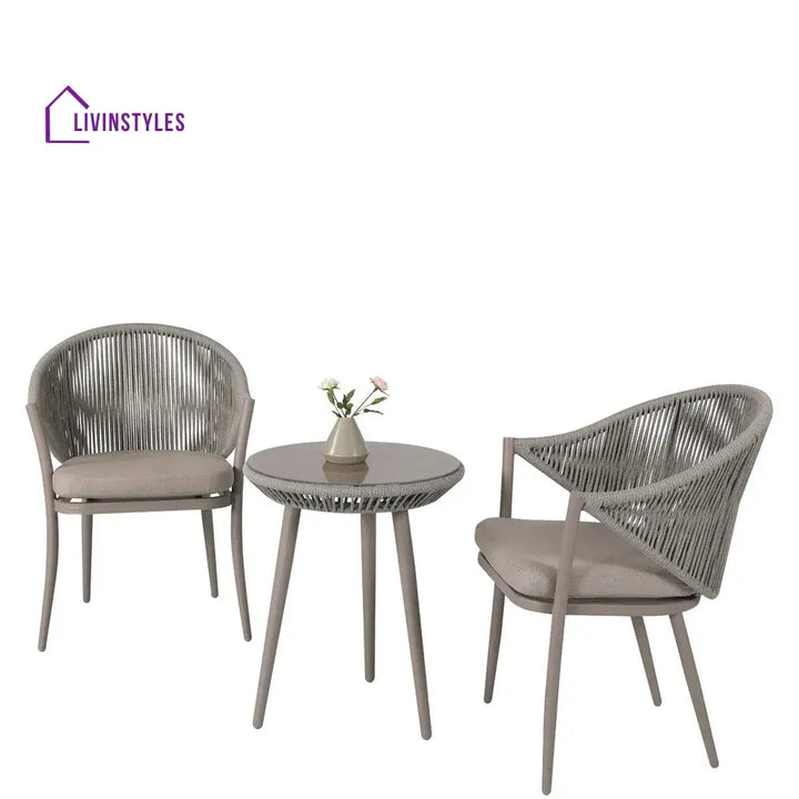 Detect Outdoor Patio Seating Set 2 Chairs and 1 Table Set (Grey) Braided & Rope - Coffee Table Sets
