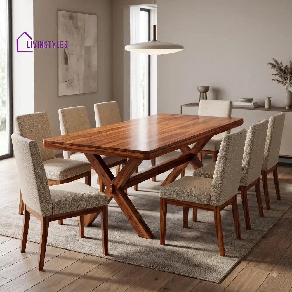 Dev Premium Solid Wood 8 Seater Dining Table Set