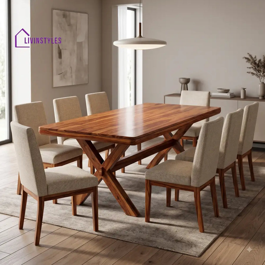 Dev Premium Solid Wood 8 Seater Dining Table Set