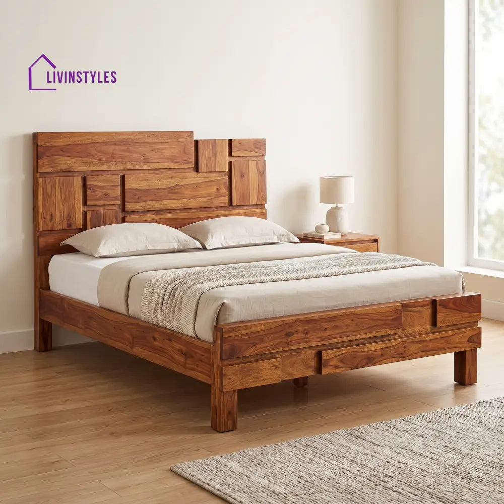 Devaki Sheesham Wood King Size Bed | Wooden Bed without Storage