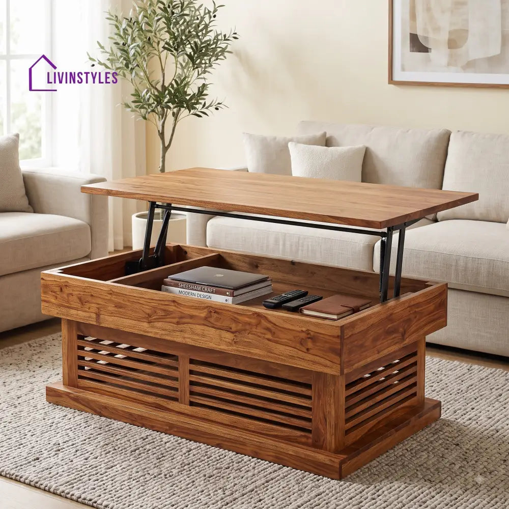 Devaki Sheesham Wood Lift Top Coffee Table for Living Room