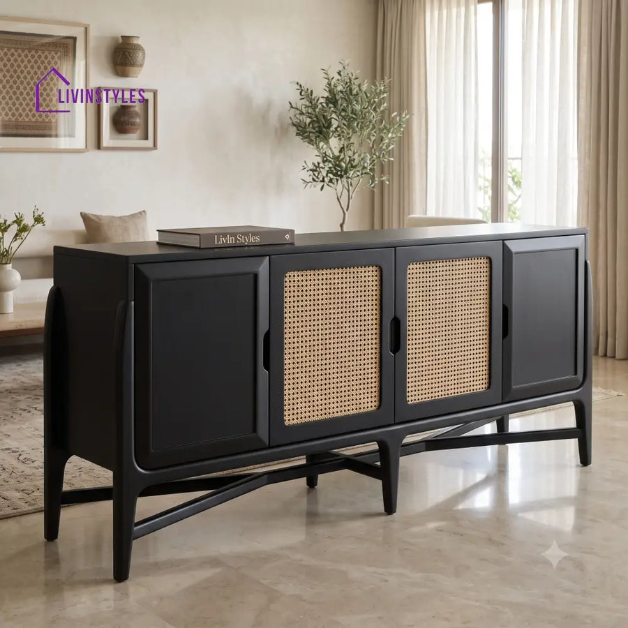 Devaki Solid Wood Sideboard and Cabinet in Black Finish