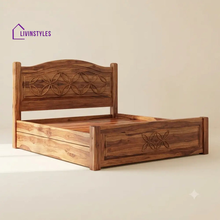 Devika Sheesham Wood Bed With Box Storage | Wooden Bed
