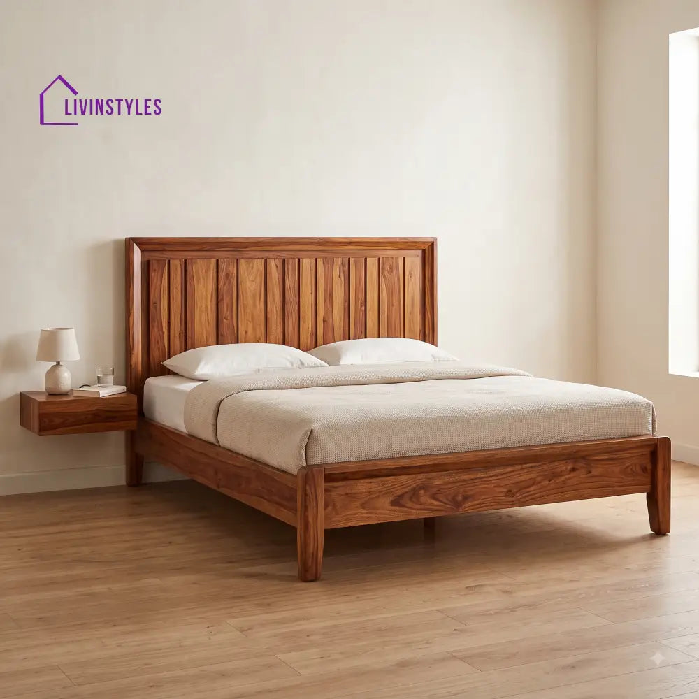 Devika Sheesham Wood King Size Bed | Wooden Bed without Storage