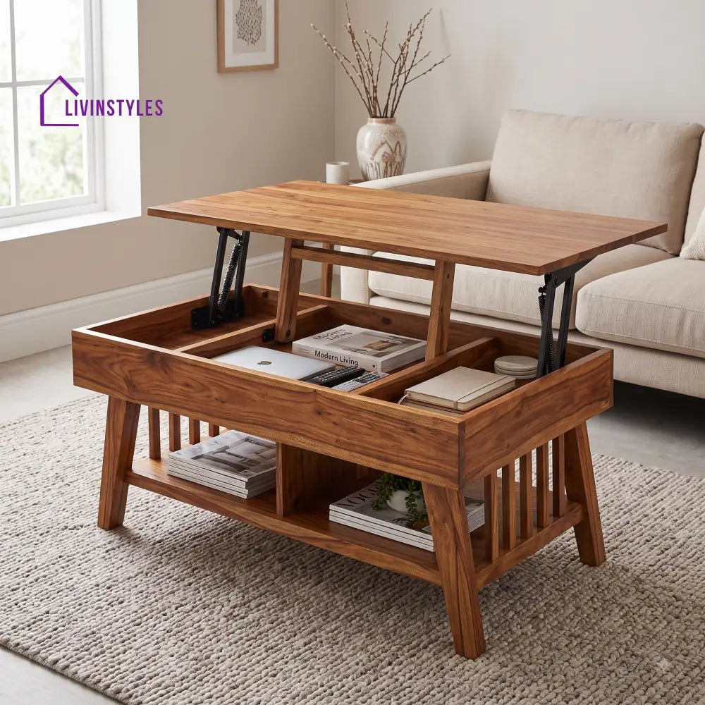 Devika Sheesham Wood Lift Top Coffee Table for Living Room