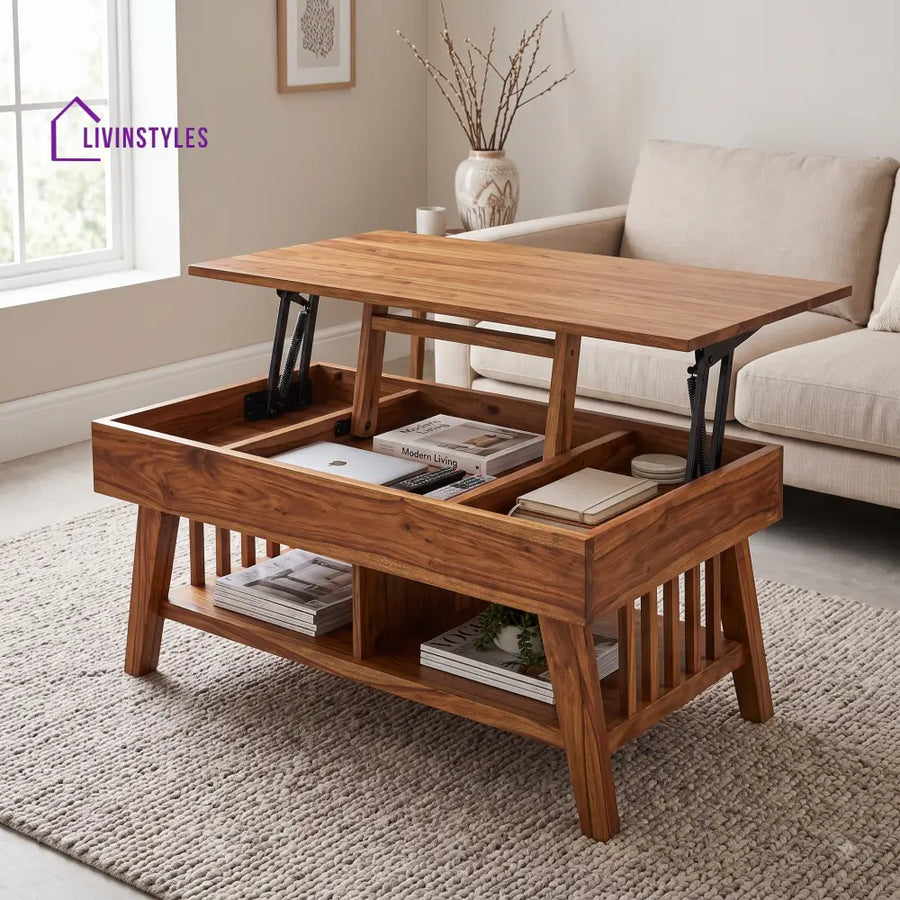Devika Sheesham Wood Lift Top Coffee Table for Living Room