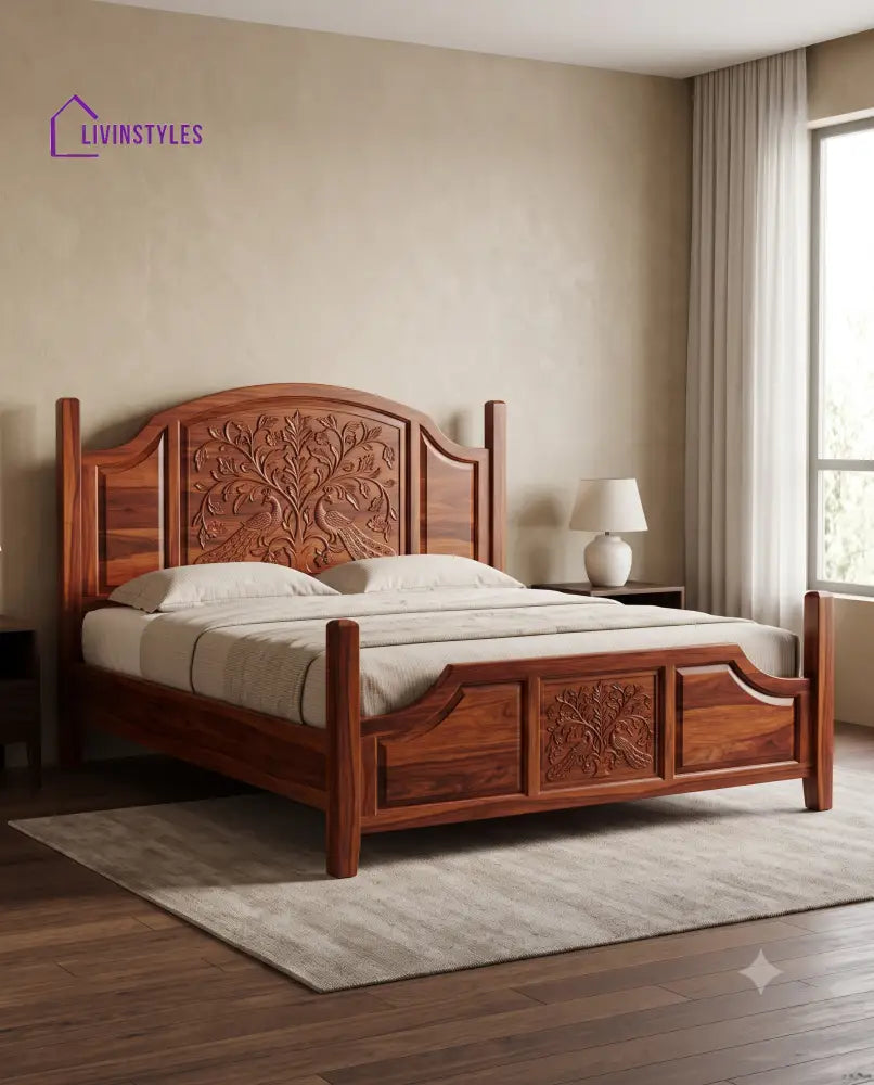 Devika Wooden Bed | Solid Wood Double Bed | Wooden King size bed & Wooden Queen size bed