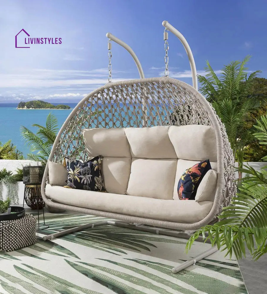 Dewey Three Seater Hanging Swing With Stand For Balcony Garden Swing (Natural) Braid & Rope - Swings