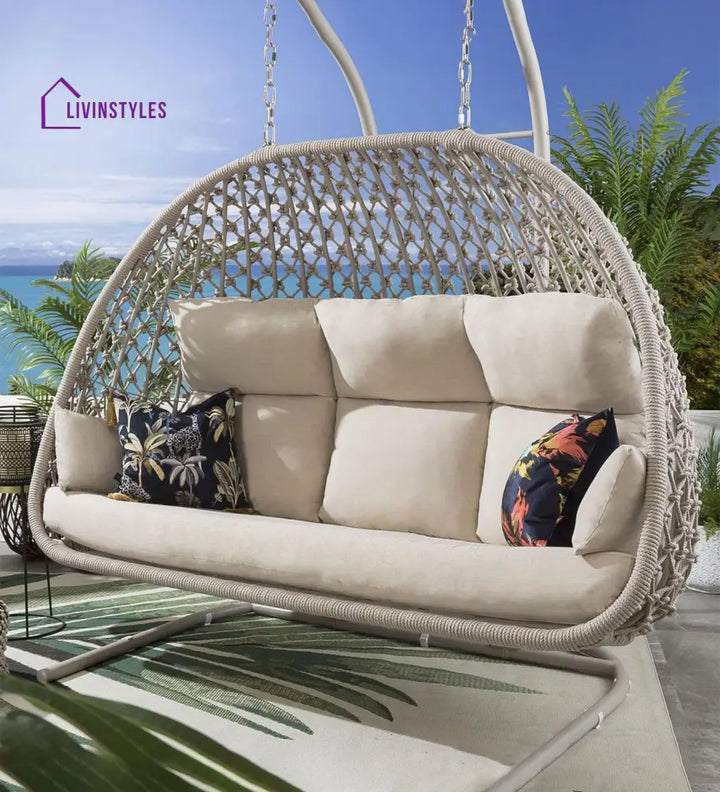 Dewey Three Seater Hanging Swing With Stand For Balcony Garden Swing (Natural) Braid & Rope - Swings