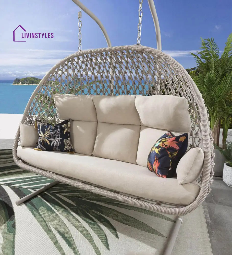 Dewey Three Seater Hanging Swing With Stand For Balcony Garden Swing (Natural) Braid & Rope - Swings