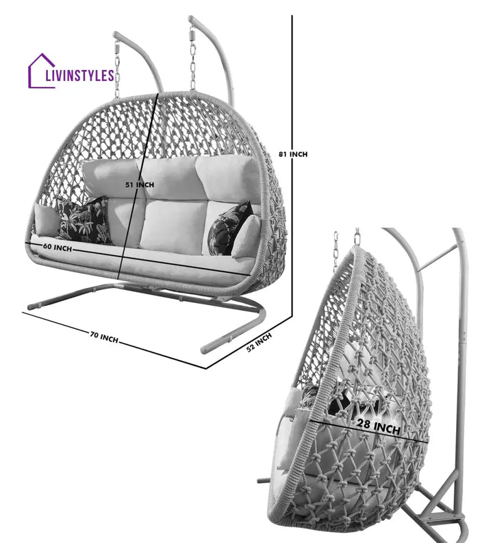 Dewey Three Seater Hanging Swing With Stand For Balcony Garden Swing (Natural) Braid & Rope - Swings