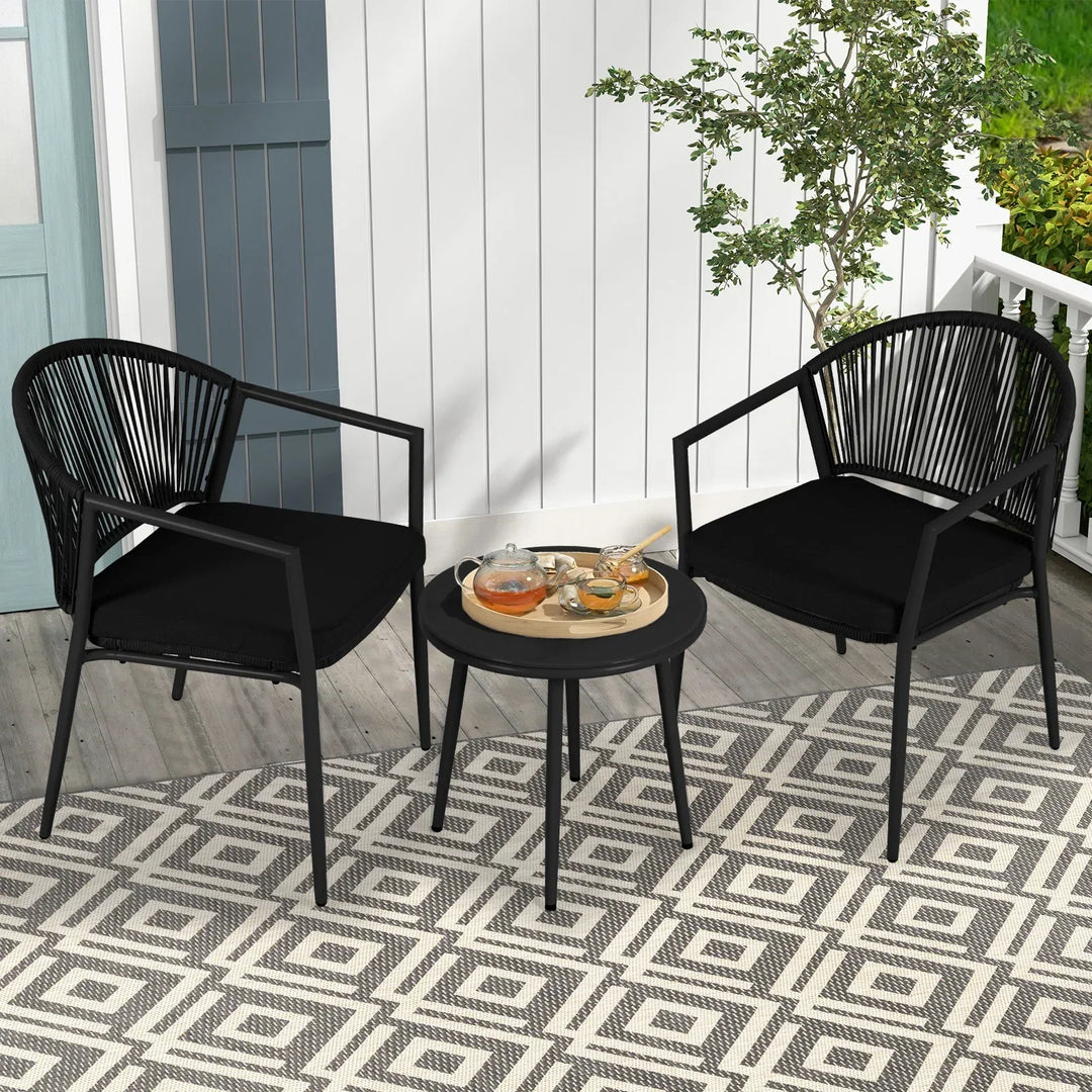 Ocana Outdoor Patio Seating Set 2 Chairs and 1 Table Set  Braided And Rope