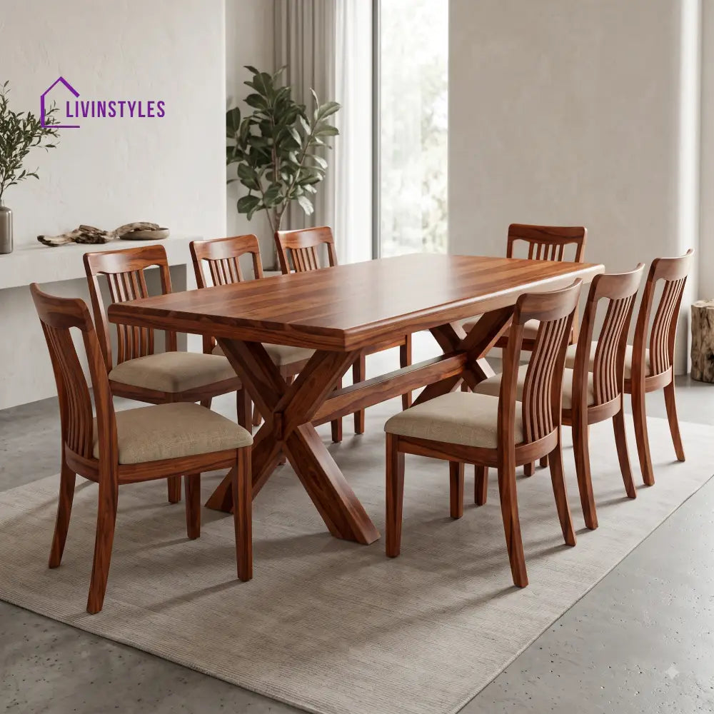 Dhairya Premium Solid Wood 8 Seater Dining Table Set