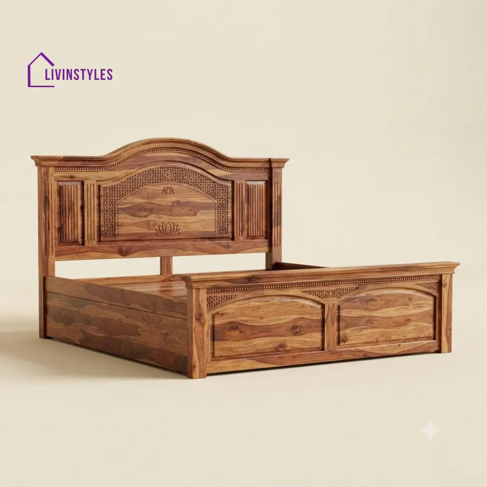 Dhakshaya Sheesham Wood Bed With Box Storage | Wooden Bed