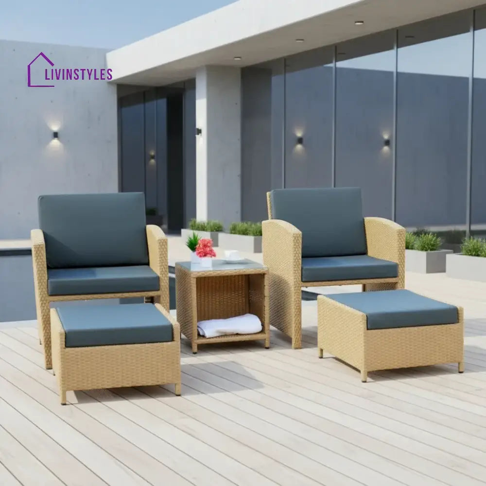 Dhanvi Outdoor 5 Piece Patio Wicker All Weather Sectional Furniture Set - Patio Sofa Set