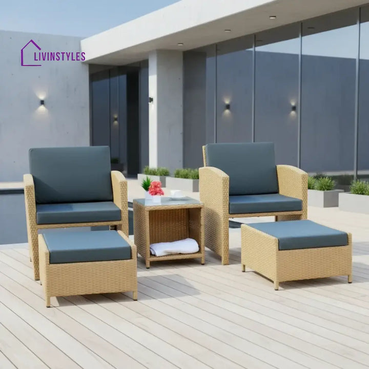 Dhanvi Outdoor 5 Piece Patio Wicker All Weather Sectional Furniture Set - Patio Sofa Set