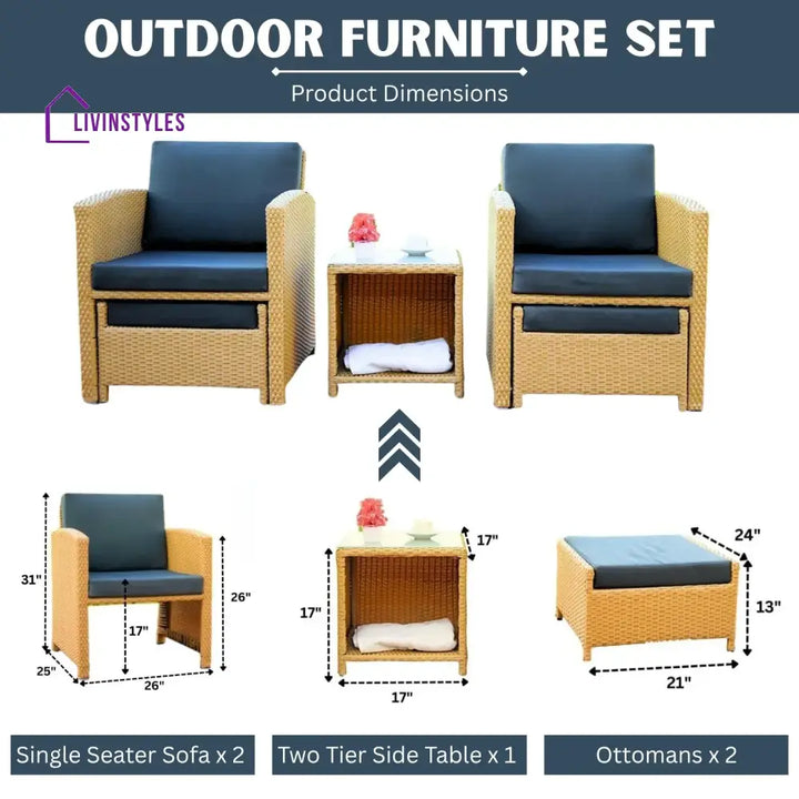 Dhanvi Outdoor 5 Piece Patio Wicker All Weather Sectional Furniture Set - Patio Sofa Set
