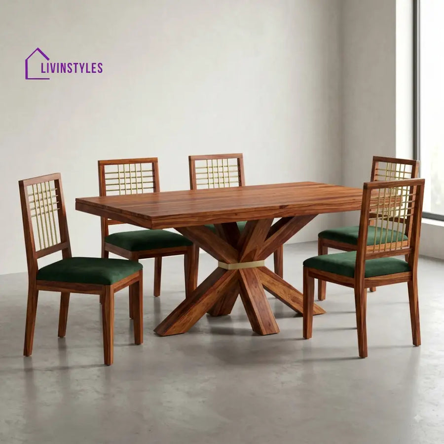 Dhanvi Premium Wooden 6 Seater Dining Table Set