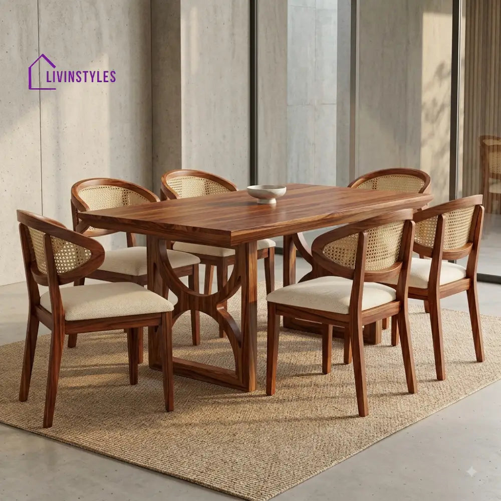 Dhanya Premium Wooden 6 Seater Dining Table Set