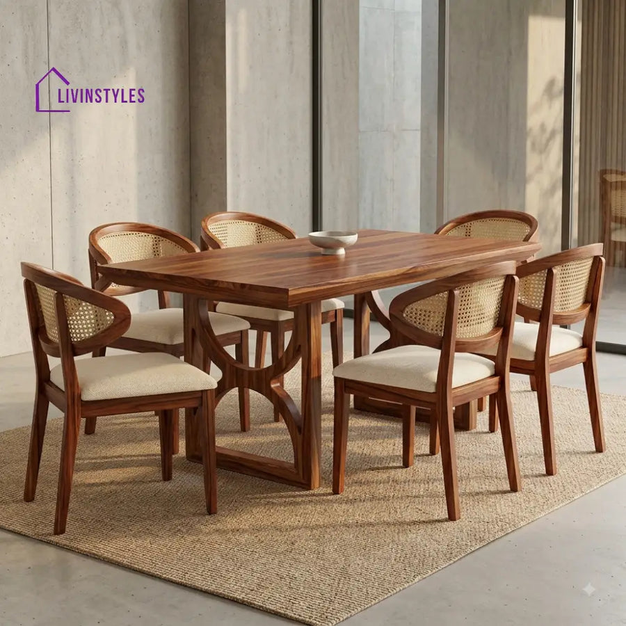 Dhanya Premium Wooden 6 Seater Dining Table Set