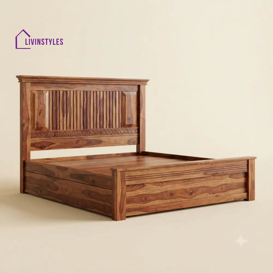 Dhanya Sheesham Wood Bed With Box Storage | Wooden Bed