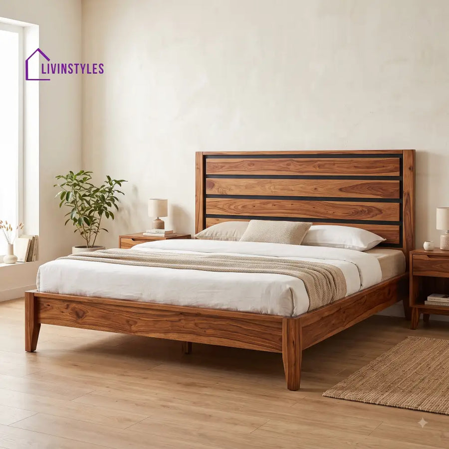 Dhanya Sheesham Wood King Size Bed | Wooden Bed without Storage
