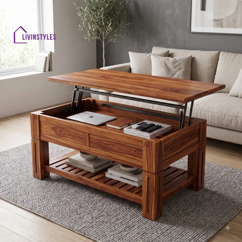 Dhanya Sheesham Wood Lift Top Coffee Table for Living Room
