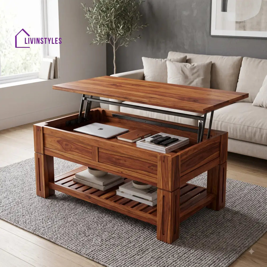Dhanya Sheesham Wood Lift Top Coffee Table for Living Room