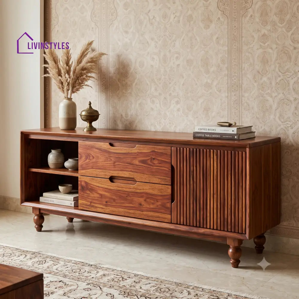 Dhanya Solid Sheesham Wood TV Cabinet With Storage For Living Room