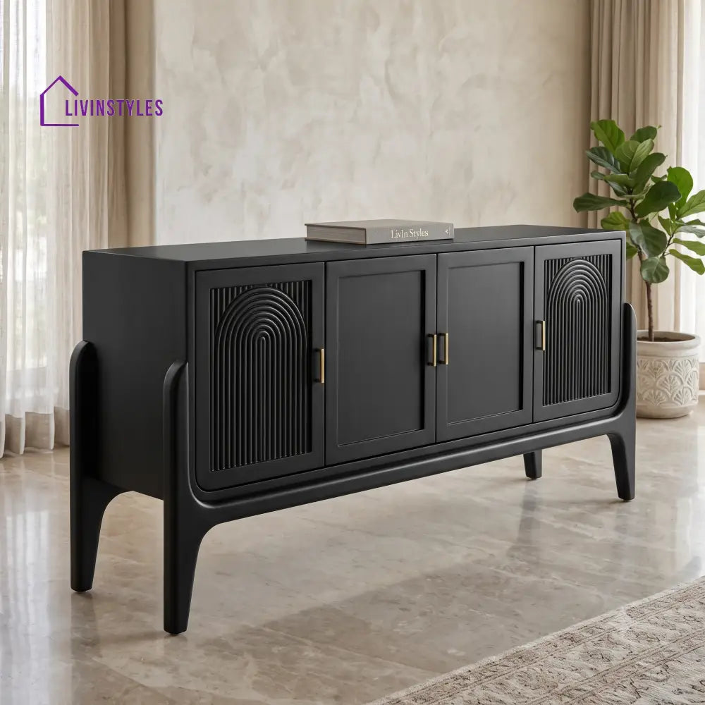 Dhanya Solid Wood Sideboard and Cabinet in Black Finish