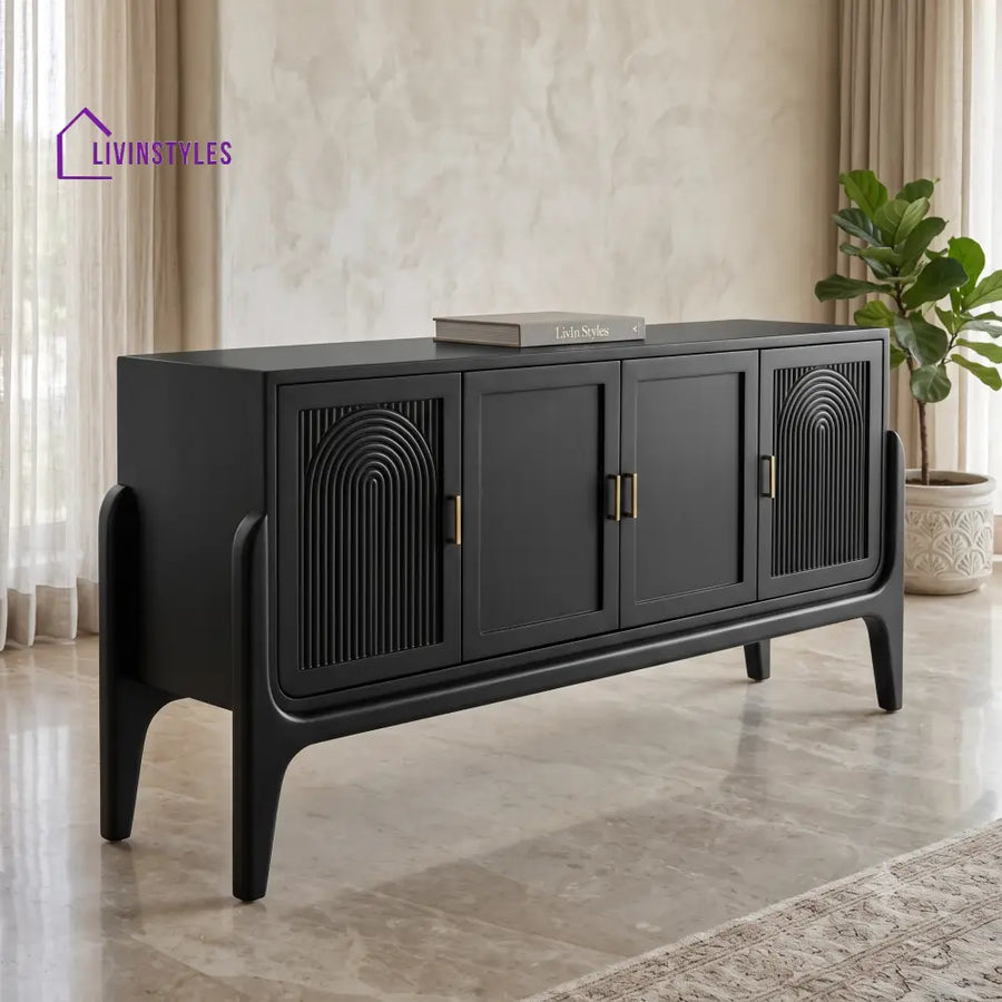 Dhanya Solid Wood Sideboard and Cabinet in Black Finish