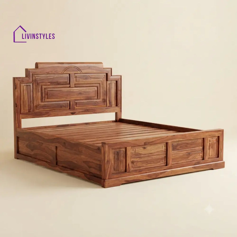 Dharani Sheesham Wood Bed With Box Storage | Wooden Bed