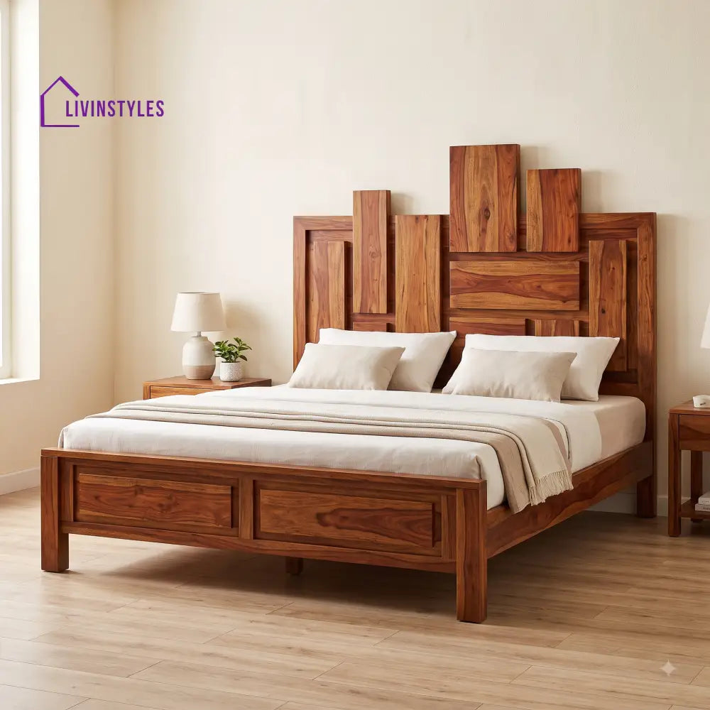 Dharani Sheesham Wood King Size Bed | Wooden Bed without Storage
